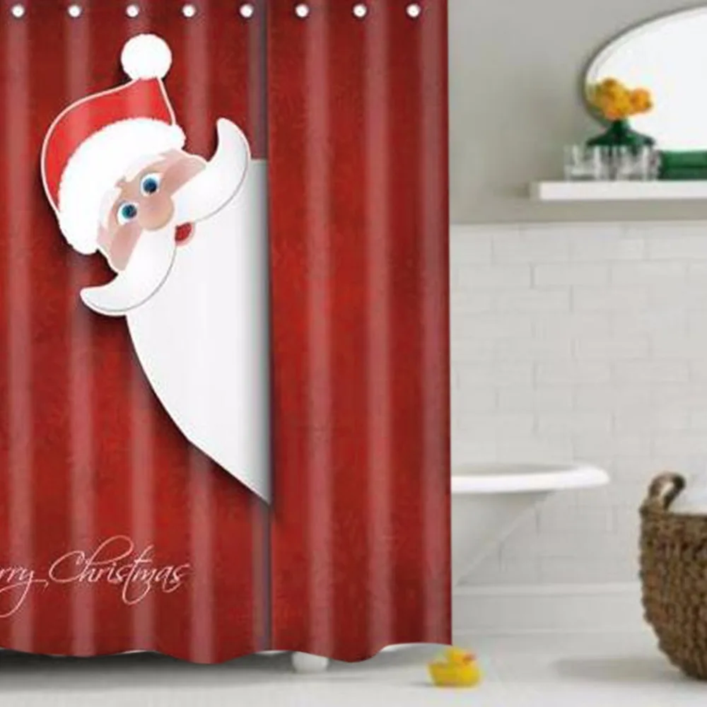 1.8*1.8m Santa Claus Peeking Christmas Funny kids Fabric Bathroom