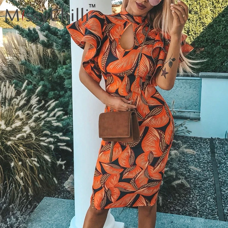 

MissyChilli Elegant sexy ruffle bodycon short dress Women floral leaf party club dress Ladies summer knitted beach dress vintage