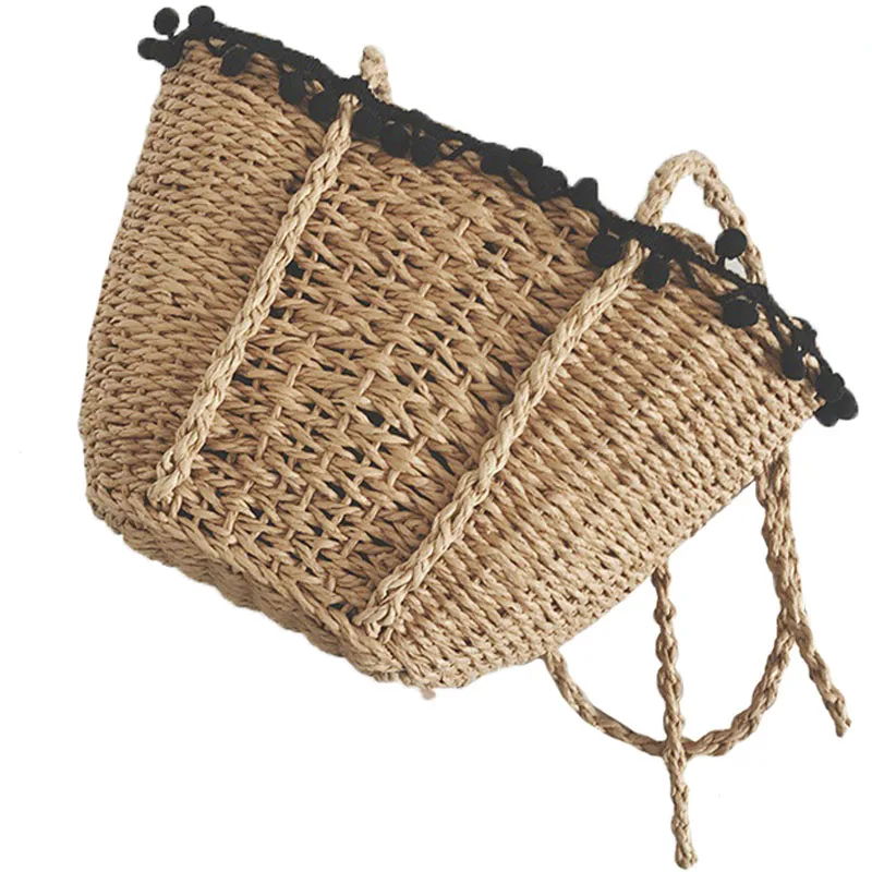Women Beach Bag 2017 Bohemian Straw Bags Handmade Summer Travel Tote Drawstring Basket Vacation Shopping Handbags SS0282 (7)