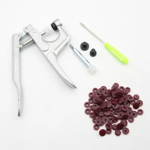 U Shape Fastener Snap Pliers 150 Set T5 12mm Round Plastic Resin Buttons Fastener Press Stud Baby Clothes Machine Sewing Tools - Цвет: Wine red as photo