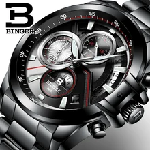 2017 hommes de montres de luxe top marque binger grand designer dial chronographe résistant à l’eau inoxydable quartz horloge b-9016-4