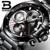 นาฬิกาผู้ชายหรูหราแบรนด์ BINGER นาฬิกาข้อมือ Chronograph สแตนเลสสตีลควอตซ์นาฬิกาผู้ชาย B-9016-4