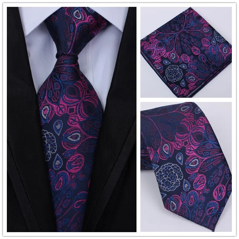 High Quality Necktie Set Paisley Purple Print Silk Mens Tie Jacquard