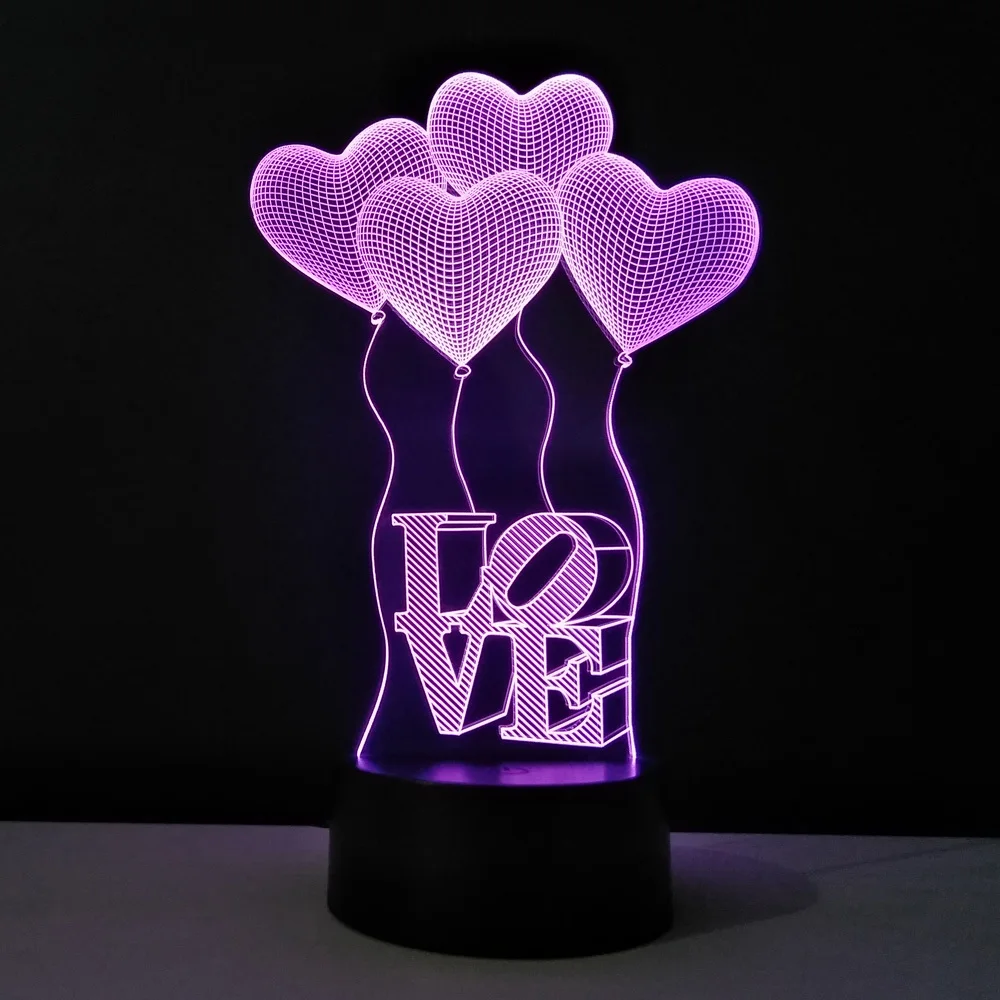 Decoration Heart Valentines Day Night Light Led 3d Bedside Table Lamp