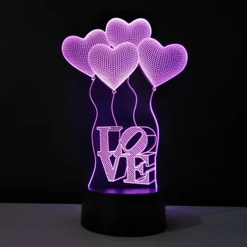 

Decoration heart valentines day Night Light LED 3d Bedside Table Lamp Acrylic Glass Pane Lampara Infantil Lampe Enfant Veilleuse