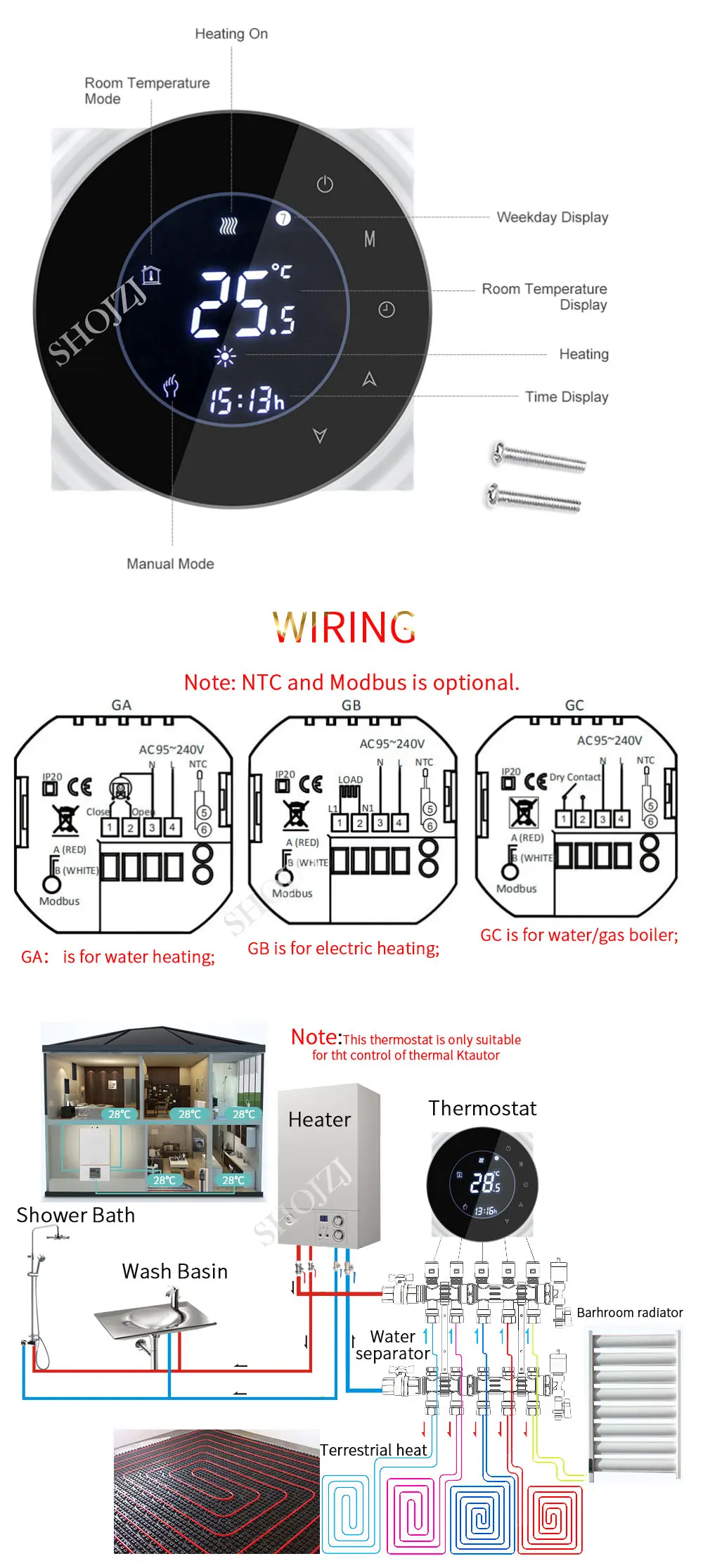 Умный термостат TUYA Alexa Echo Google Home для воды/газового котла с подсветкой, Wi-Fi, еженедельный контроллер температуры