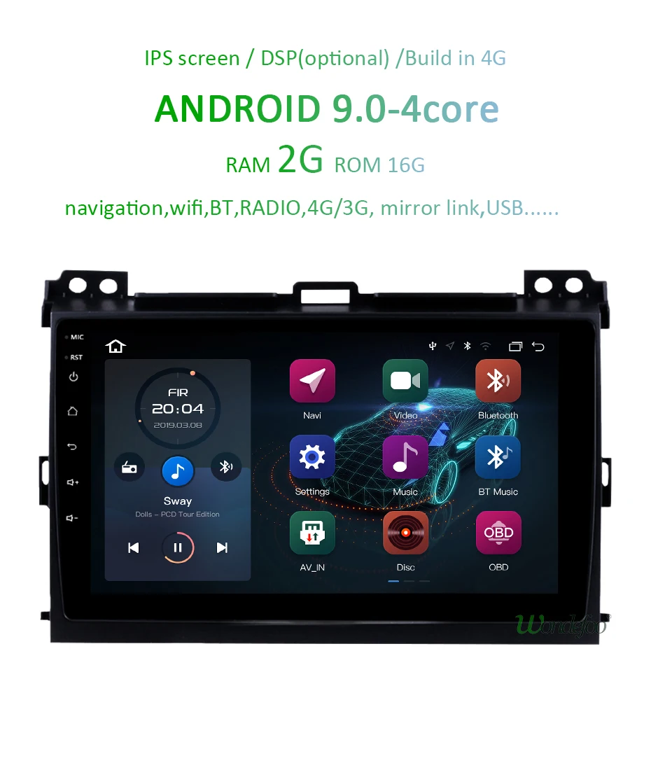 Sale DSP IPS Android 9.0 Car GPS Radio for Toyota LAND CRUISER Prado 120 Lexus GX470 Multimedia Screen Build in 4G MODEM Slot No DVD 2