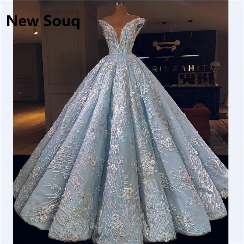 

3D Flower Ball Gown Quinceanera Dresses Off Shoulder V-neck Long Prom Dress vestidos de 15 Dress Party Gowns