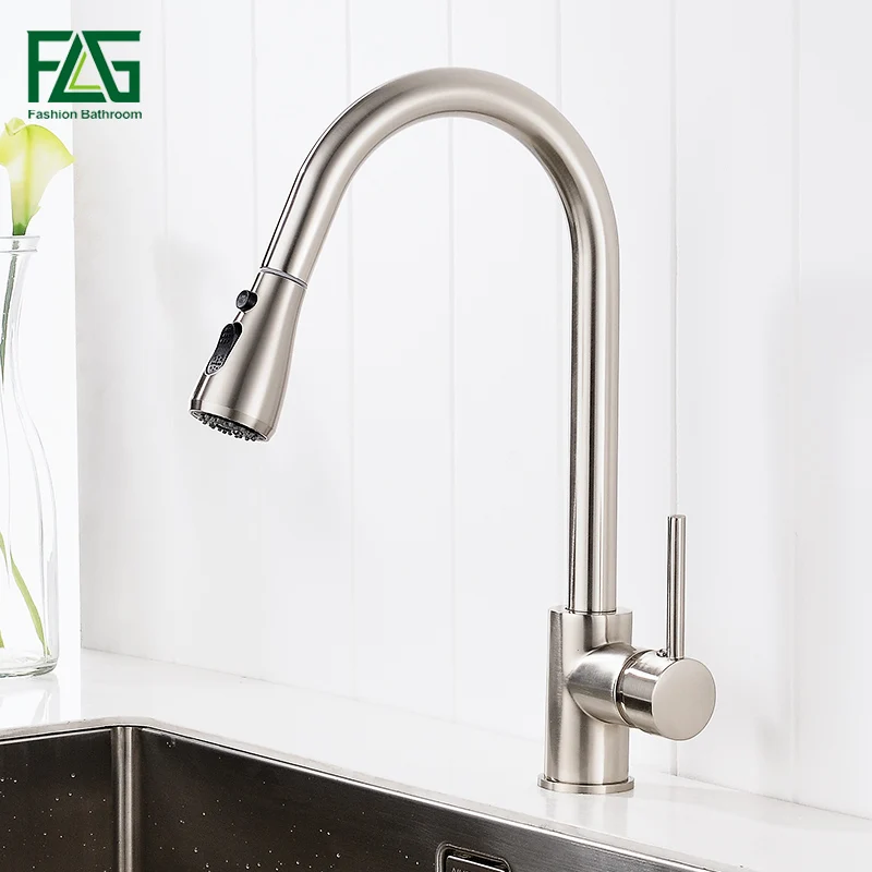

FLG Single Handle Kitchen Faucet Mixer Pull Out Kitchen Tap Single Hole Water Tap Cold and Hot Water Mixer 502-33N