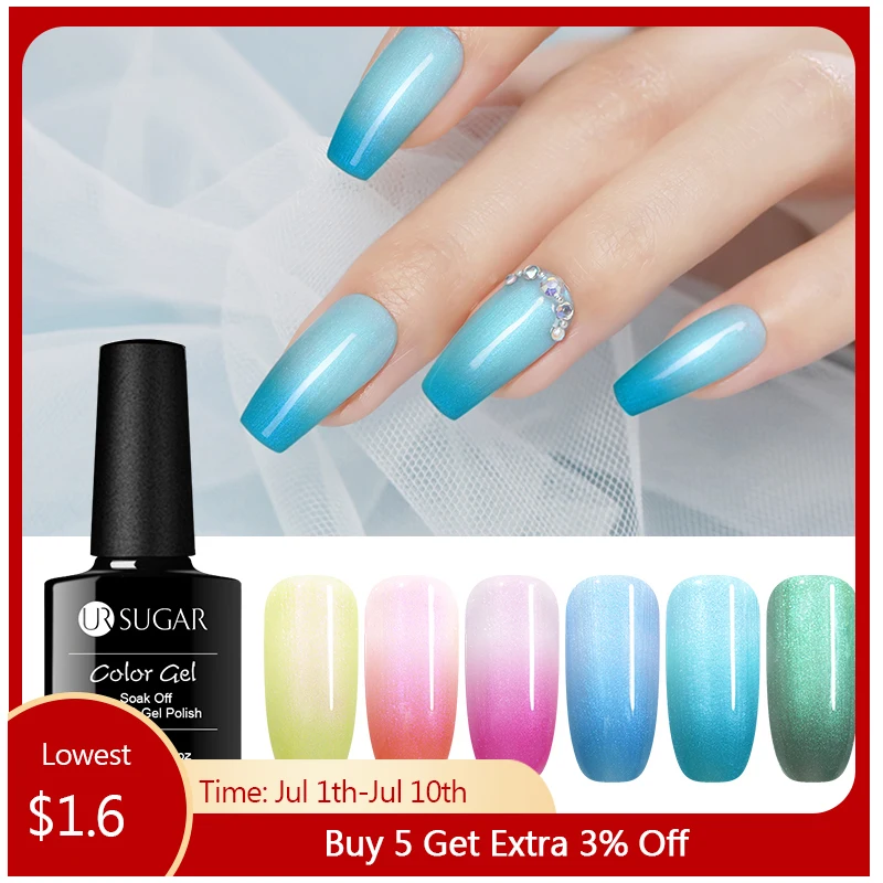 اور السكر 7.5 مللي الحرارية الكمثرى قذيفة هلام مسمار البولندية درجة حرارة اللون تغيير UV جل ورنيش نقع قبالة مسمار الفن هلام ورنيش DIY