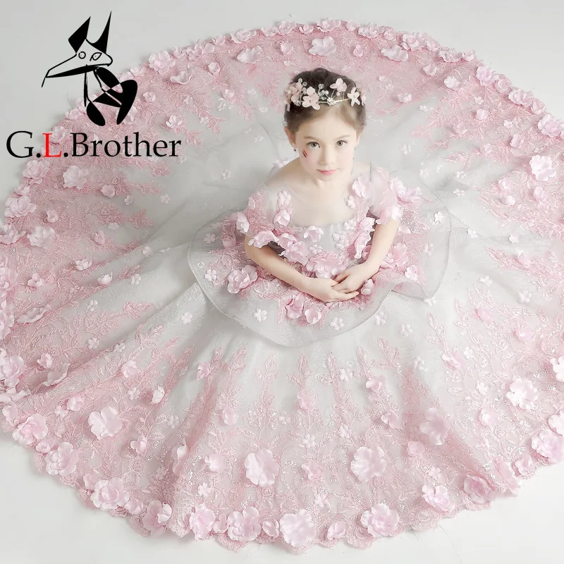 Flower Girl Tutu Dress Birthday Party Wedding Princess Girls Dresses Floral Clothes Children Clothing Kids Girl Long Dress LJ193 Flower Girl Tutu Dress Birthday Party Wedding Princess Girls Dresses Floral Clothes Children Clothing Kids Girl Long Dress LJ193