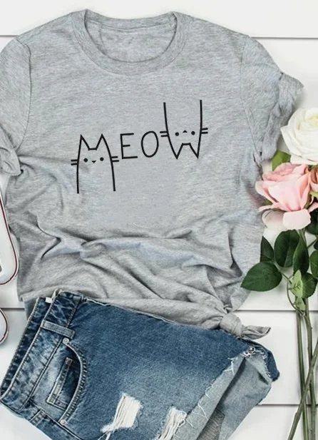 HAHAYULE JBH Для женщин футболка Meow Tumblr блуза с милым котиком забавная для любителей