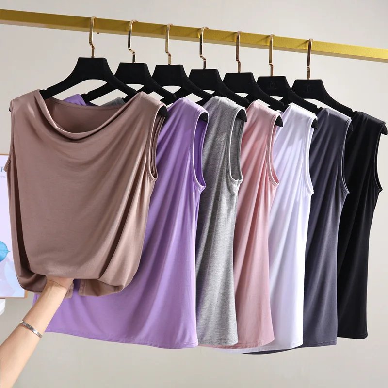

women Heaped collar basic slim shirt pullover woman female girls summer plus size Modal sleeveless T-shirt vest solid color tops