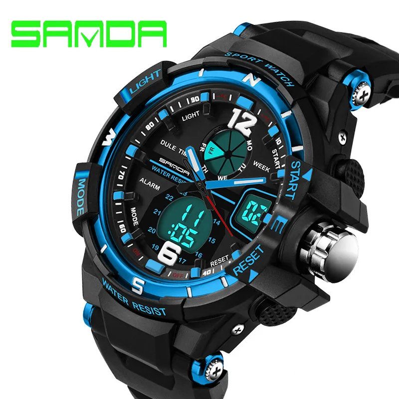 Sports cool men's quartz and digital watches SANDA luxury brand LED military waterproof watch sports watch relogio masculino Sports cool men's quartz and digital watches SANDA luxury brand LED military waterproof watch sports watch relogio masculino