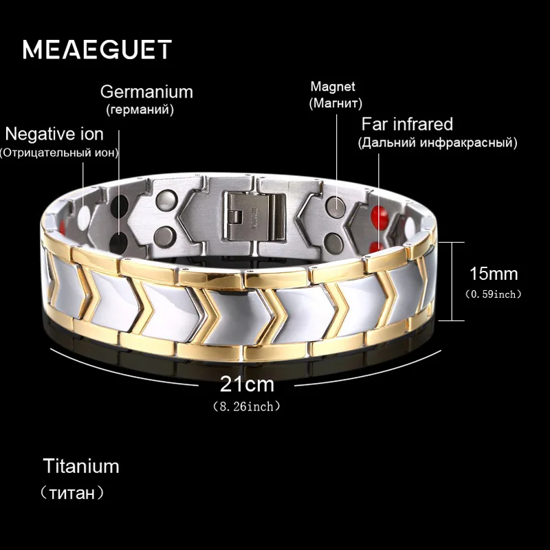 Meaeguet 15 мм широкий титановый магнитный браслет для здоровья для мужчин ювелирные изделия DIY Регулируемая длина "-9"