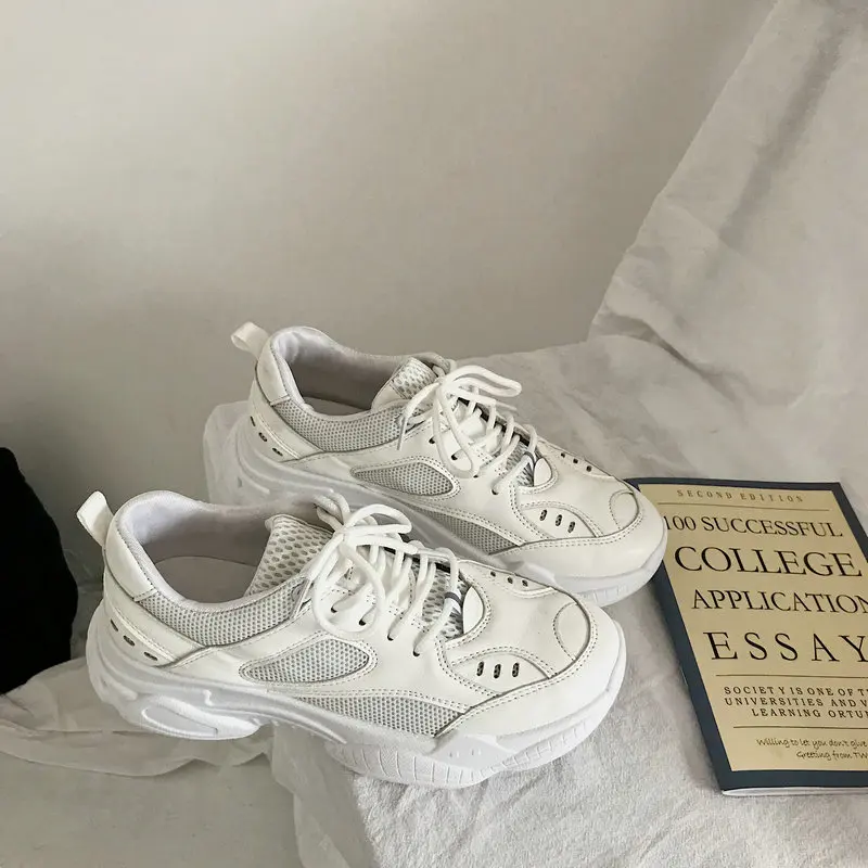 Female Vulcanized Shoes Breathable Net Cloth Sneakers Casual Women Flat Shoes Laceup Women Shoes Summer Thick Bottom Wedge Shoes