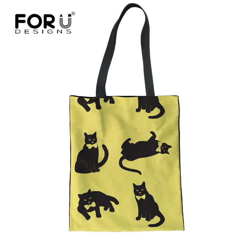 FORUDESIGNS/черная кошка с винным принтом, складная сумка-тоут, женские сумки для покупок, большая сумка на плечо для дам, сумка-тоут - Цвет: ZJZ551Z22