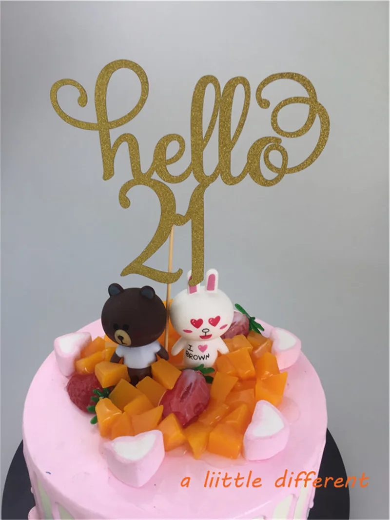 11.5x15 см 1 шт./компл. золотой блеск письмо номер Hello 21 день рождения торт Топпер для