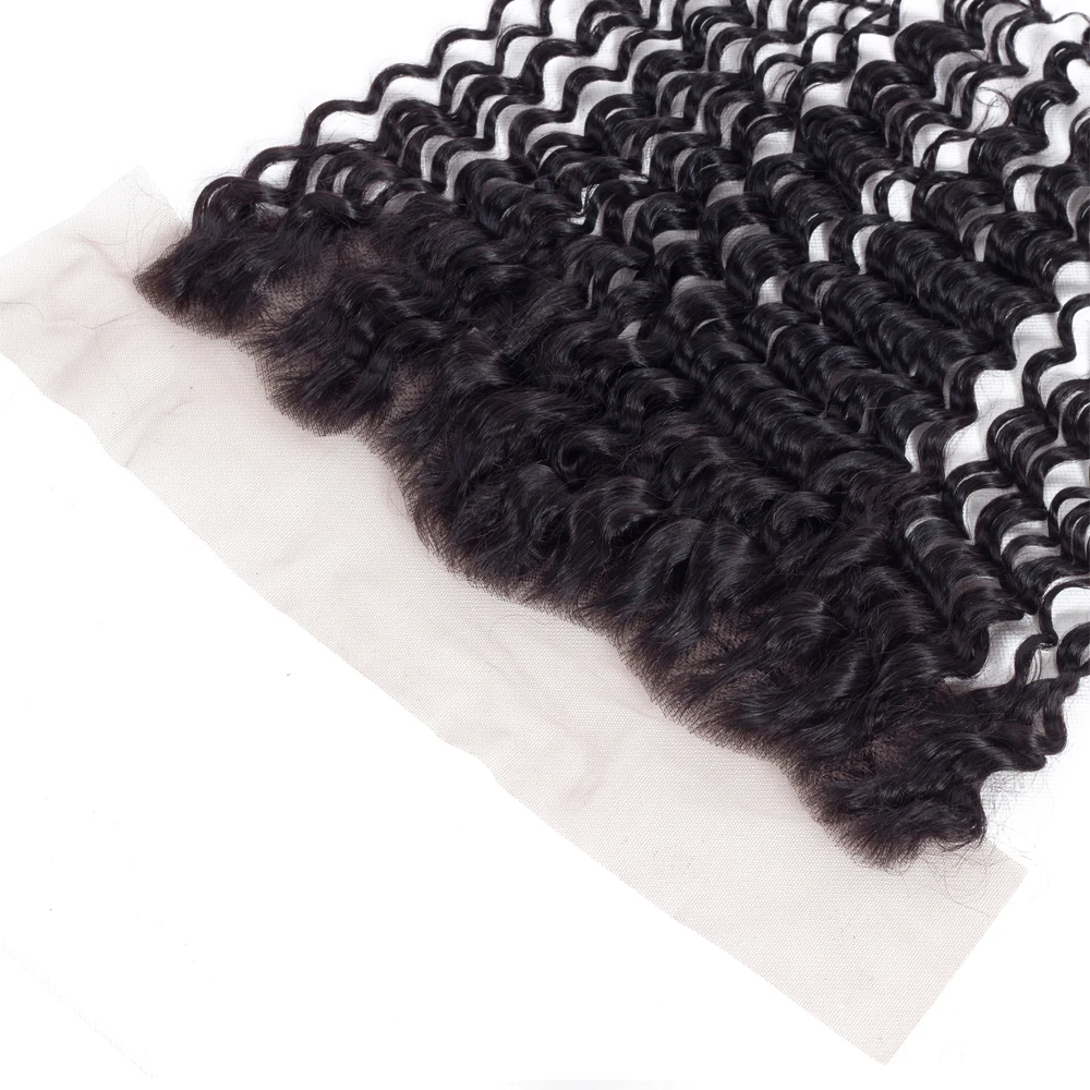 QT Peruvian Deep Wave 13*4 Lace Frontal Remy Hair Pre Plucked Frontal Closure With Baby Hair Ear To Ear Swiss Lace