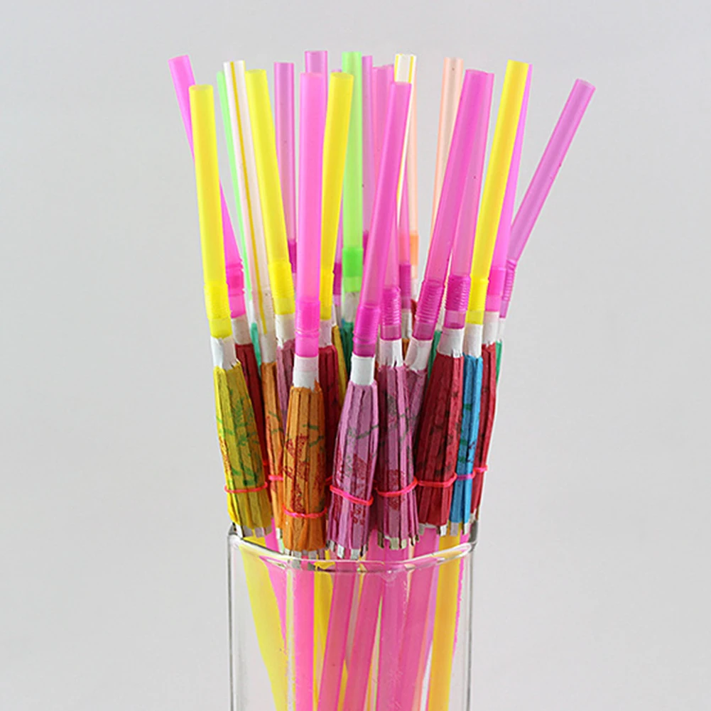

50PCS Cocktail Disposable Straw Supplies DIY Bar 3D Colorful Wedding Club Tropical Party Decoration Drinking Fluorescent