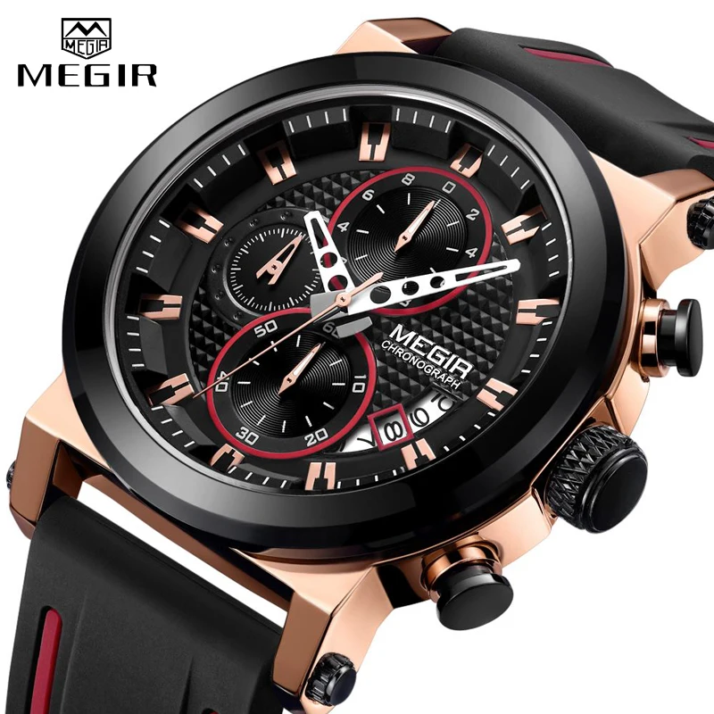 

Mens Watches MEGIR Chronograph Men Sport Big Dial Watch Quartz Analog Waterproof Army Military Wristwatch Men Relogio Masculino