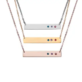 

Engraved on Double Sides Blank Bar Pendant Necklace Rhinestone Custom Nameplate Date Encourage Word Letter Personalized Necklace
