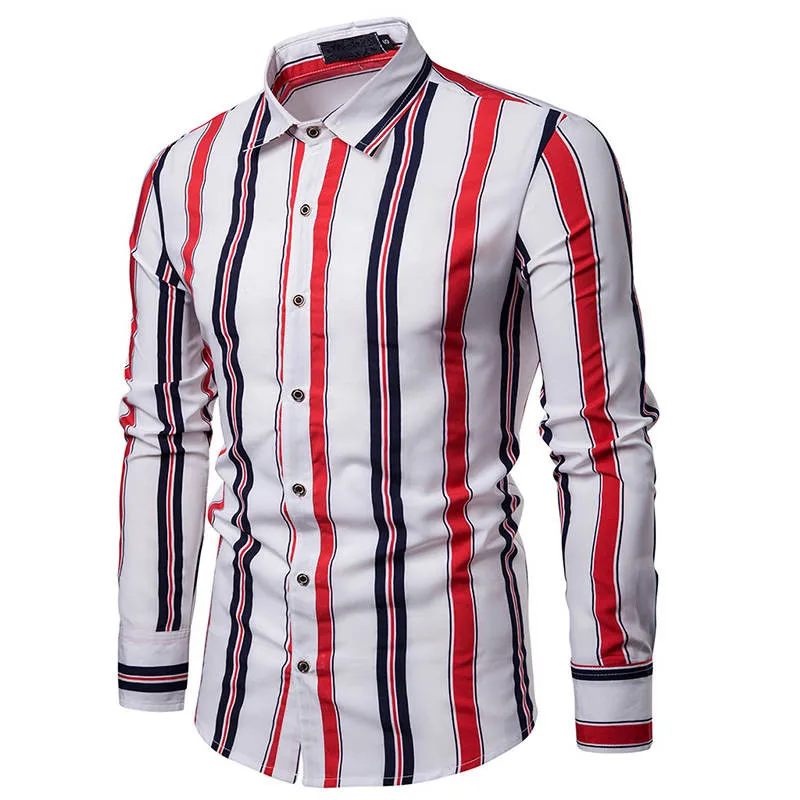 Shirts 2019 New Brand Fashion Men Luxury Stylish Striped Button Casual Dress Shirts Long Sleeve Slim Fit Shirts S-XXL