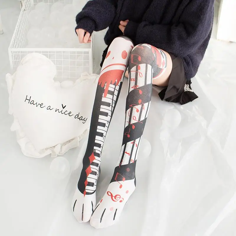 2019 1 Pair cute cat Long Knee Sock Girls Womens Fashion printed thin Nylon Stockings Opaque Female High Over Knee Socks 5S-SW02