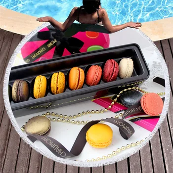 

3D Printed Colored macaron biscuits Microfiber Round Beach Towel for Adults Summer Toalla Tassel Yoga Mat T311