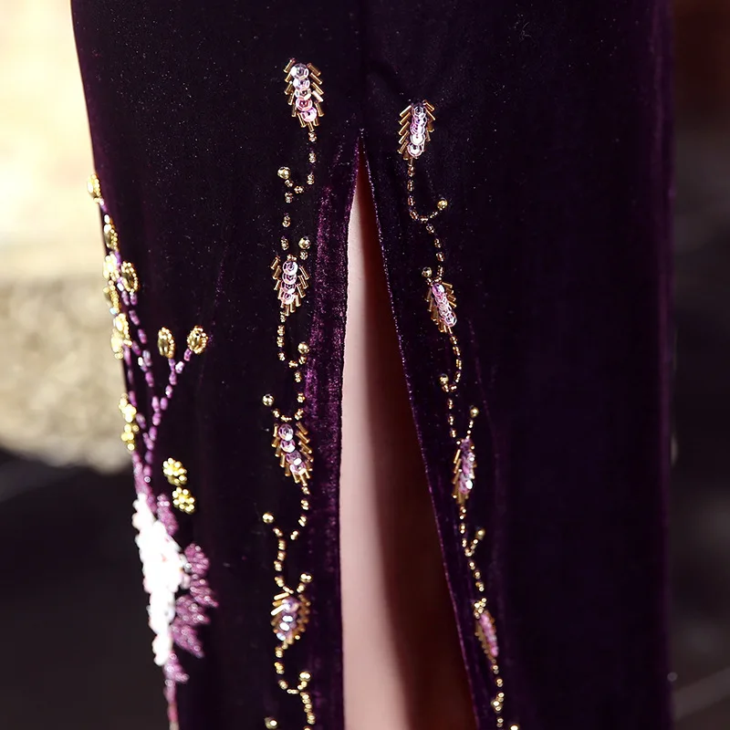 Мода мама китайское платье Ципао долго Cheongsam Дизайн бархатные свадебные вечерние платья для Для женщин Oriental Воротники современный Платья для женщин