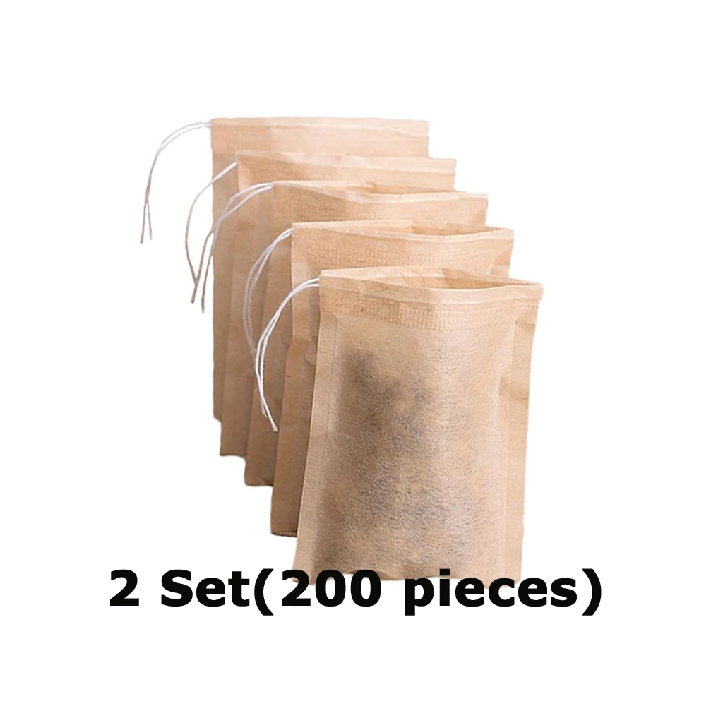 2 Set (200 Pcs) Empty Tea Filter Bag for Loose Leaf Herbs Teas Cotton Drawstring Seal Filters (Natural Color,7x5cm )