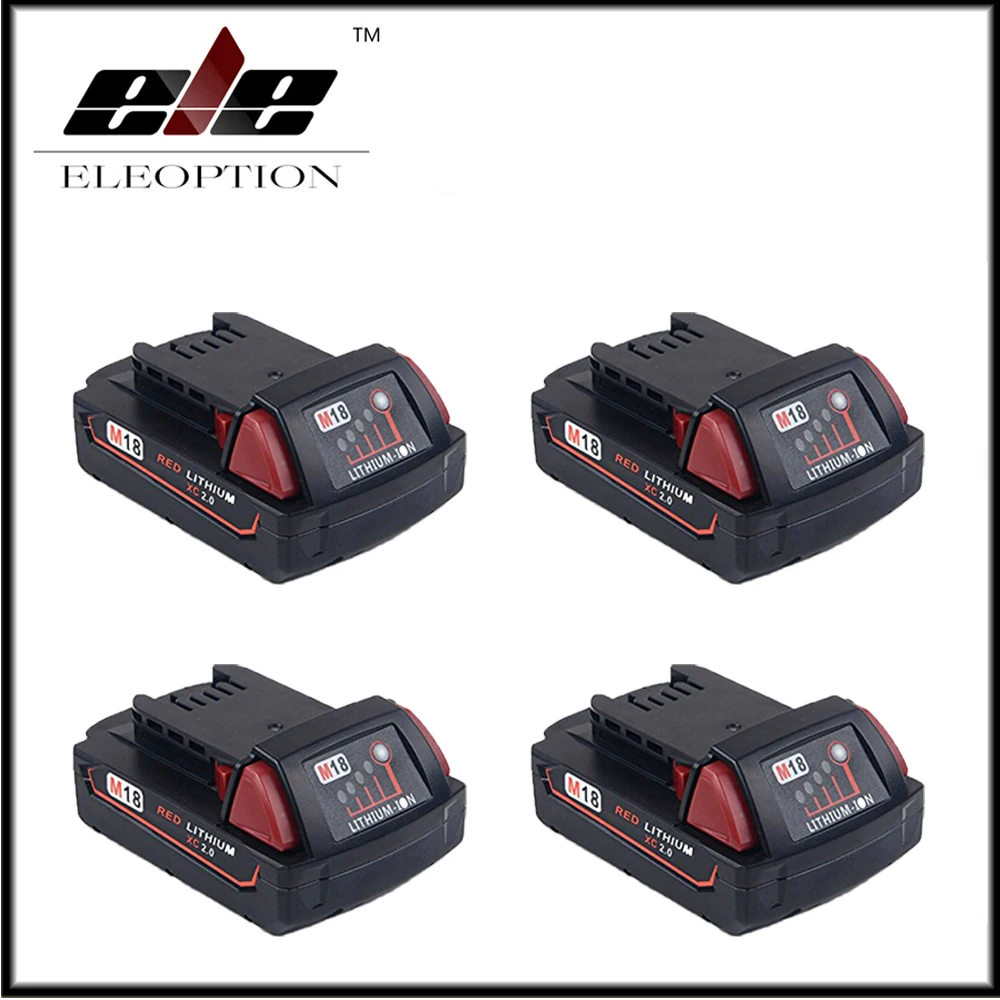 

4x Eleoption 2000mAh 18V Li-Ion Replacement Rechargeable Power Tool Battery for Milwaukee M18 XC 48-11-1820 M18B2 M18B4 M18BX