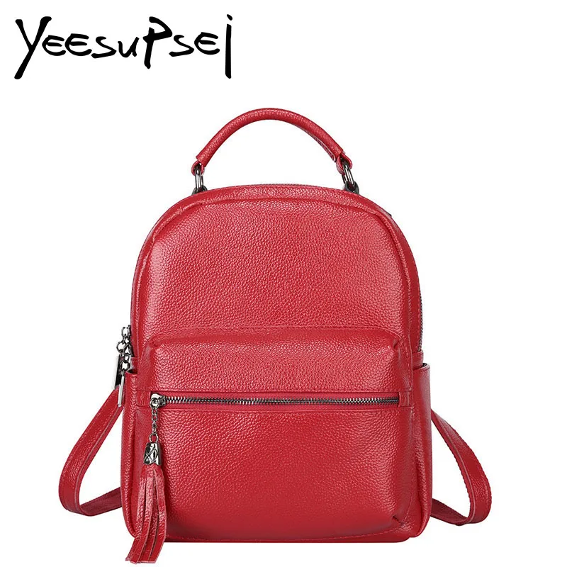 

YeeSupSei Fashion Simple Women Backpack Black Red Designer Real Leather Solid Color Backpacks Female Travel Shoulder Bag Rucksac