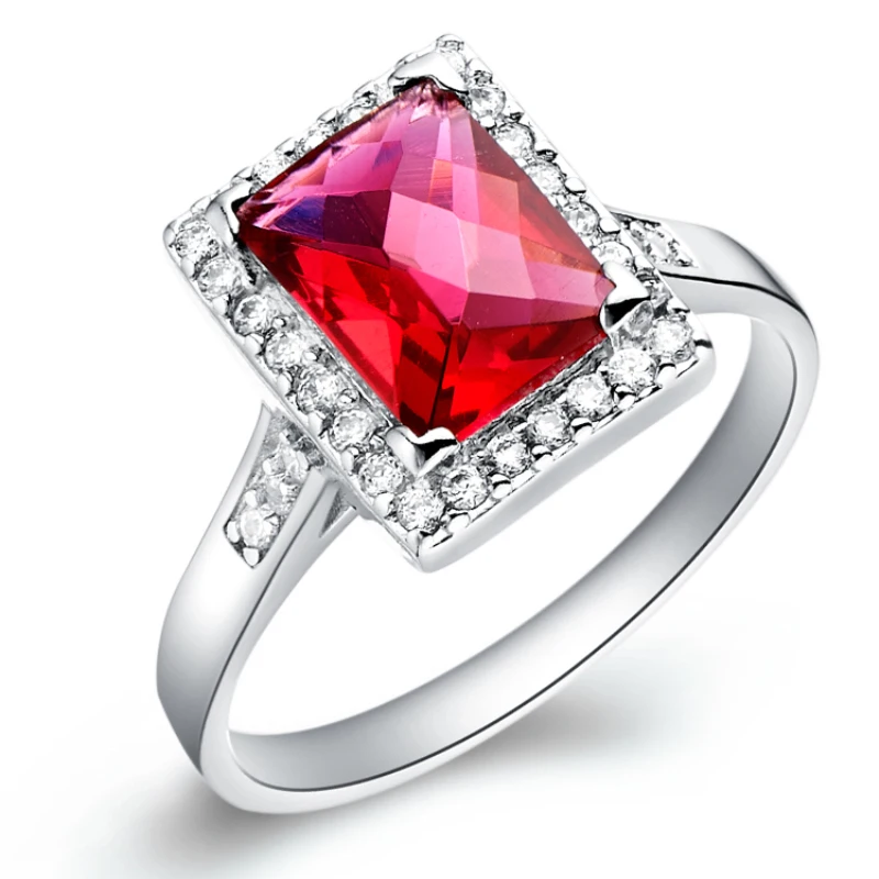 High Quality Red Zircon stone With White Crystal 925 Sterling Silver Jewelry Wedding Ring For