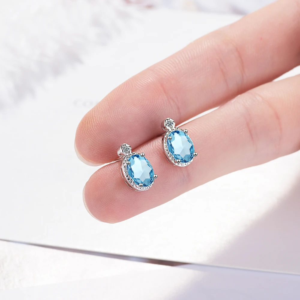 Natural Sky Blue Topaz Earrings - Image 5