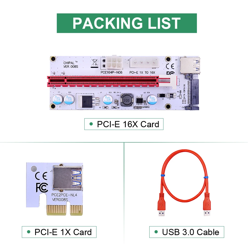 CHIPAL 10 шт. VER008S 60 см PCI E Райзер карта 008S Express PCIE 1x к 16x адаптер 4 контактный 6 SATA Power для