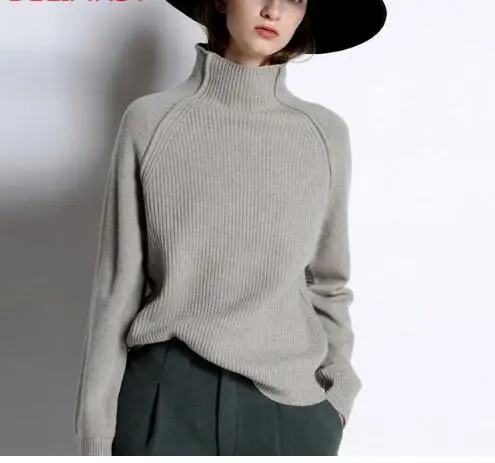 Новый осенне-зимний кашемировый свитер женский с высоким воротником утолщенный пуловер Свободный свитер большого размера трикотажная