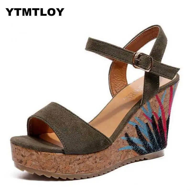 Women Sandals 2019 Platform Wedges Shoes For Heels Sandalias Mujer Summer Wedge Print Summer Shoes Zapatos Mujer T66