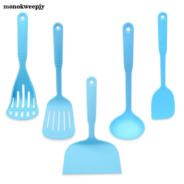 5 Piece Blue Kitchen Cooking Utensil Set Non Stick Nylon Spatula Fry 5 Piece Blue Kitchen Cooking Utensil Set Non Stick Nylon Spatula Fry Shovel