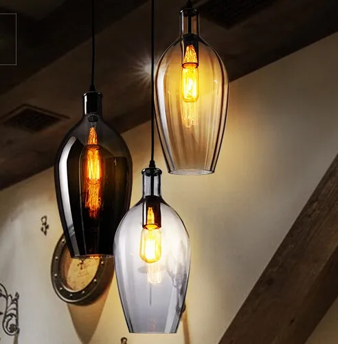 Modern Creative Glass Lampshade Edison Vintage Pendant Lights Fixtures For Bar Dining Room Home Hanging Lamp