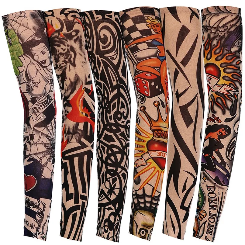 

6Pcs Sun protection cuff Nylon Elastic Temporary Tattoo Sleeve Designs Body Arm Stockings Cool Outdoor Riding Sunscreen #2m16