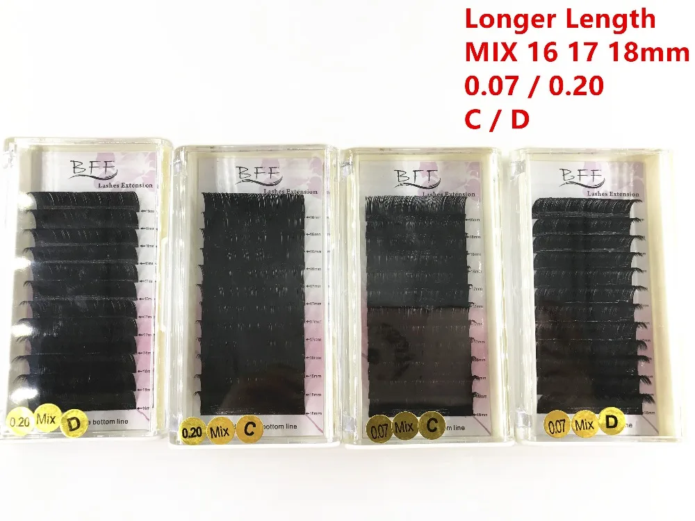 

BFF Brand 4 trays Eyelashes longest length ( mix 16 17 18mm ) quality synthetic mink natural False individual eyelash extension
