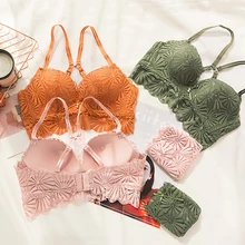 Женское модное сексуальное нижнее белье с кружевом и перекрестными бретельками, без косточек, хлопковые трусики с эффектом пуш-ап, комплекты бюстгальтеров A B