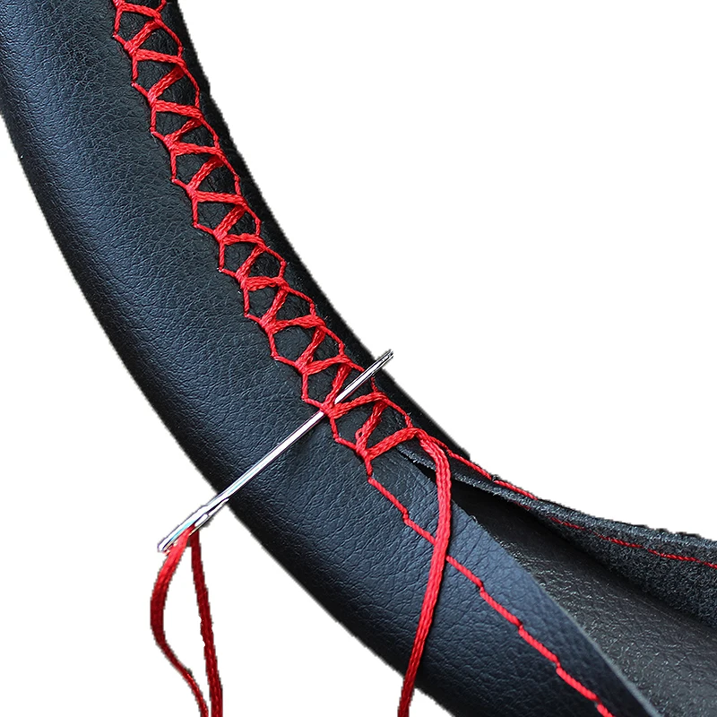 

DIY 38cm Steering Wheel Covers soft Leather braid on the steering-wheel of Car With Needle and Thread Interior accessories