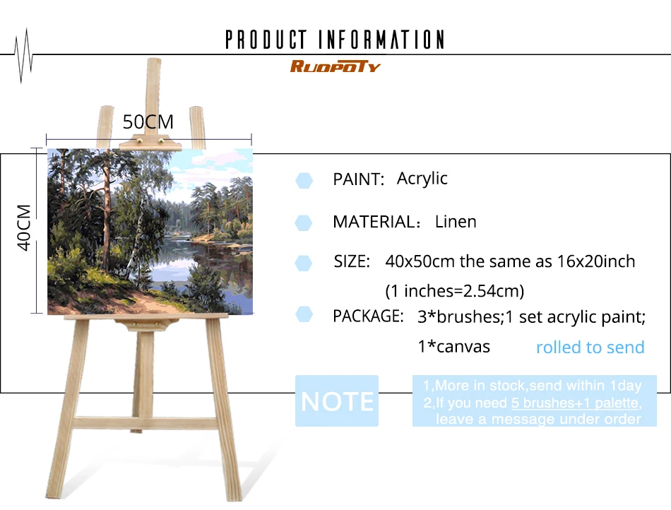 RUOPOTY рамка лесная река Сделай Сам краска по номерам пейзаж каллиграфия краска ing Акриловая Краска на холсте для стены художественная картина