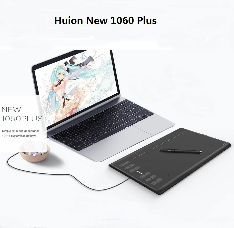 Huion 1060 Plus графический планшет; usb 8192 уровней ручка 8G Микро карта 12 ключей большая рабочая зона для Windows Mac OS Перчаточная сумка подарки