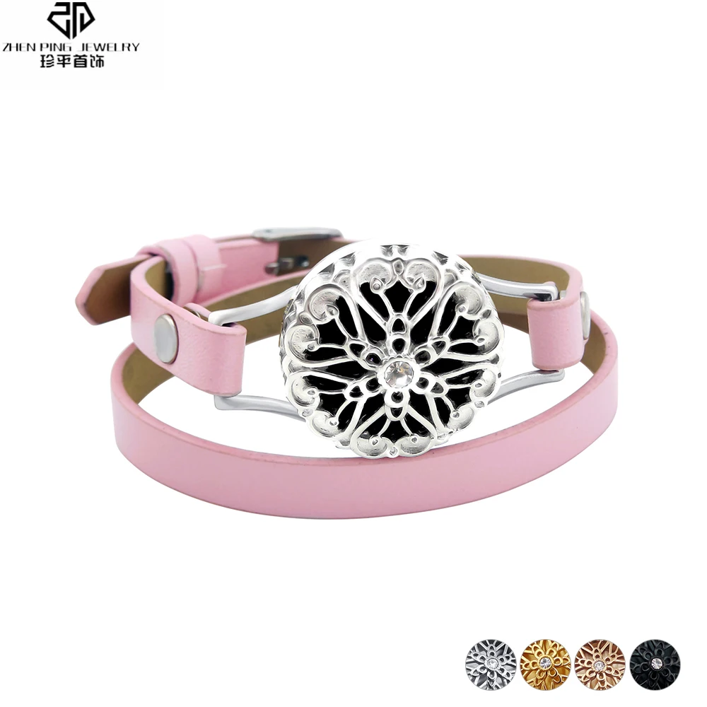

Adjustable Genuine Leather Wrap Bracelet Charm Stainless Steel Screw Locket Aromatherapy Diffuser Bracelets Women