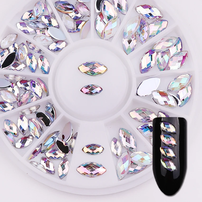 

Marquise Nail Rhinestone AB Color 3D Nail Decoration Flat Bottom Resin Nail Art 3D Jewelry Decoration