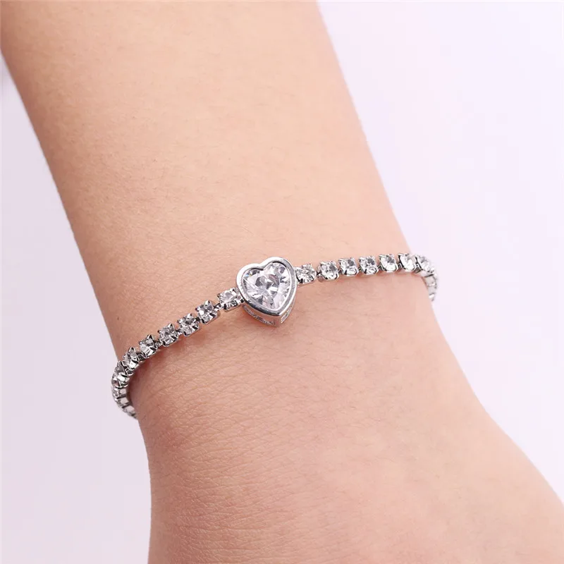 

2019 Fashion Authentic Luxury Crystal Heart Shape Clasp Snake Chain Charm Bracelet Fit Fine Bracelets For Women Making Jewelry