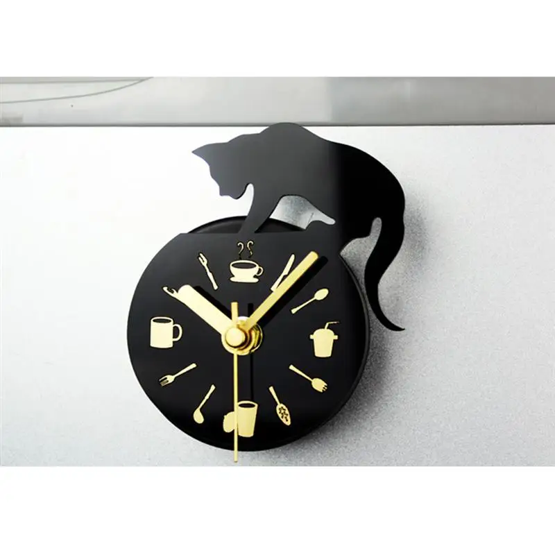

Refrigerator Magnets Sticker Clock Round Cat Pattern Wall Clock Message Stickers